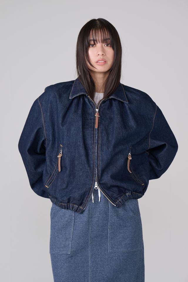 DENIM GATHERD ZIP BLOUSON