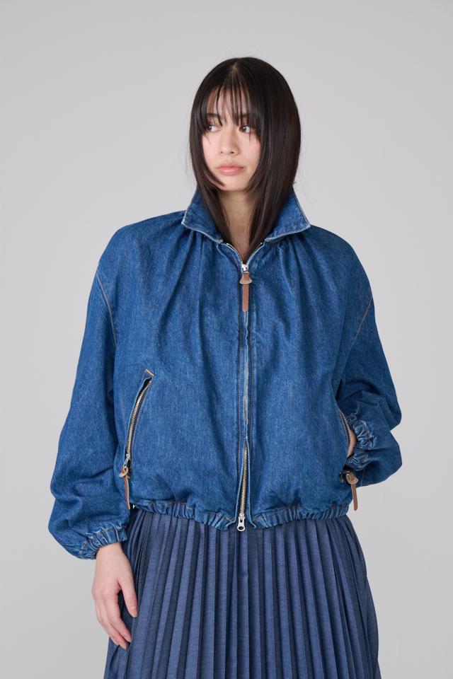 DENIM GATHERD ZIP BLOUSON