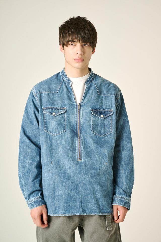 HALF ZIP DENIM PULLOVER SHIRT