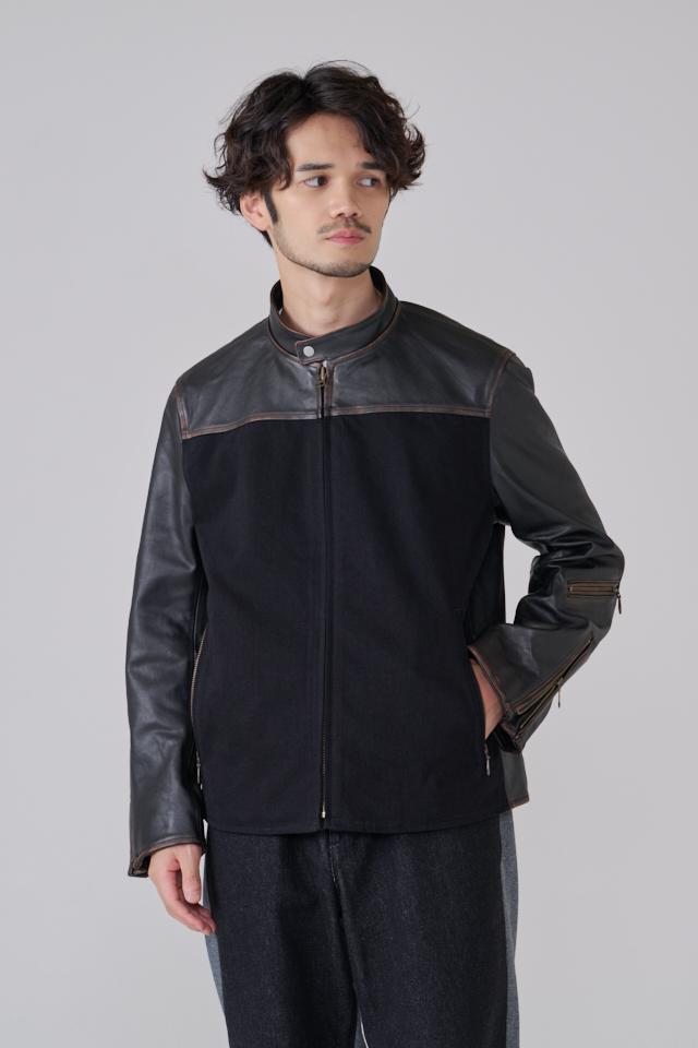 DENIM DOCKING LEATHER MOTORCYCLE JACKET