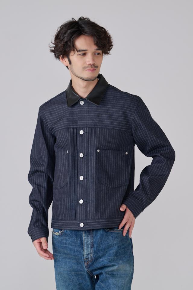 LEATHER COLLAR DENIM JACKET