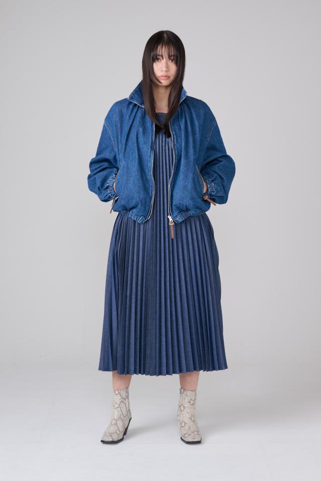 DENIM PANEL PLEATS DRESS