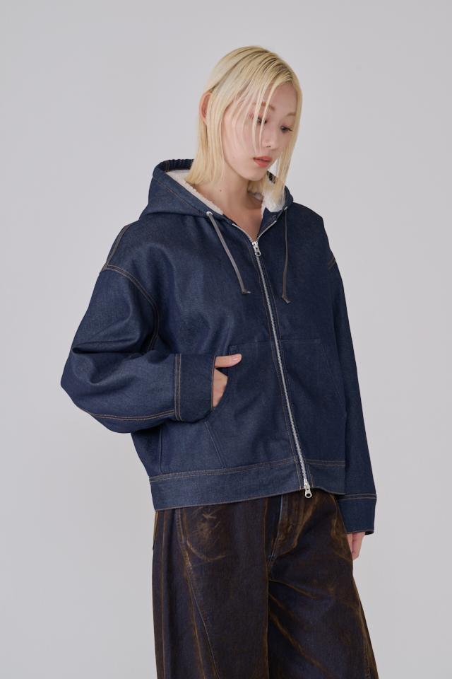 SHERPA-LINED DENIM HOODIE JACKET
