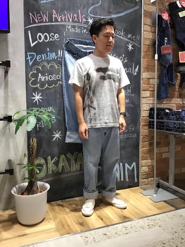 【モデル身長】 163cm 【着用】 デニムプリントTee	 / RTA180HCU076 / Mサイズ / WHITE ルーズデニム＜Arioso＞ / RTA180HPT033 / 29インチ / L-BLUE   