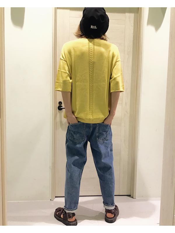 スタッフ身長   176cm  【tops】 綿麻ドロップショルダーニット RTA170HKN042 /   YELLOW /  L 【pants】 ワイドデニムテーパードパンツ   RTA190HPT001  /  INDIGO /  S