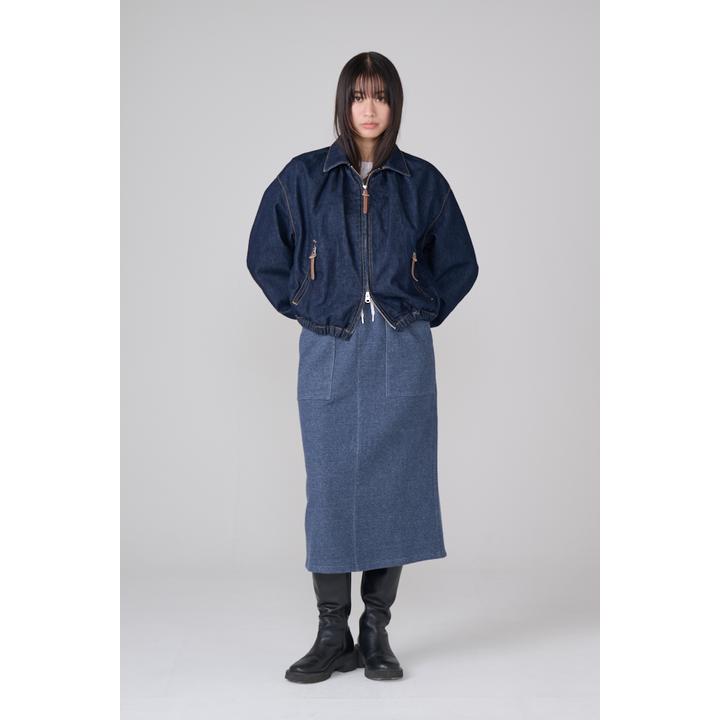 DENIM GATHERD ZIP BLOUSON