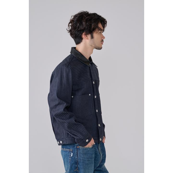 LEATHER COLLAR DENIM JACKET