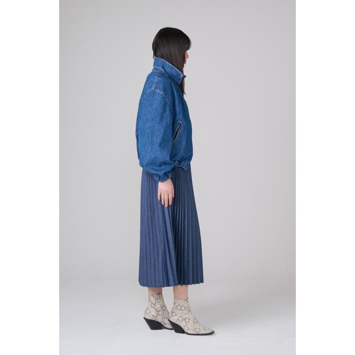 DENIM GATHERD ZIP BLOUSON