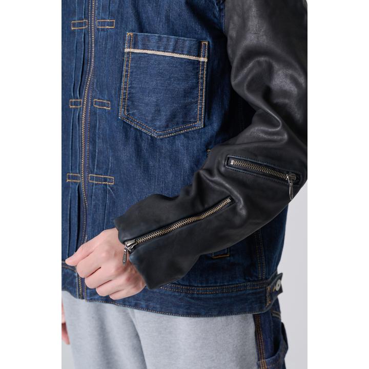 LEATHER DENIM JKT