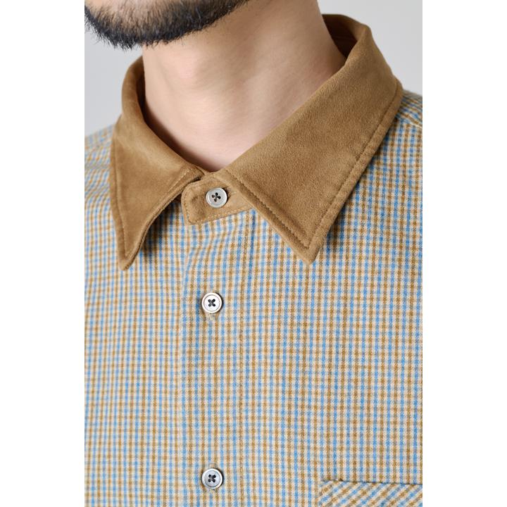 SUEDE COLLAR PLAID SHIRT