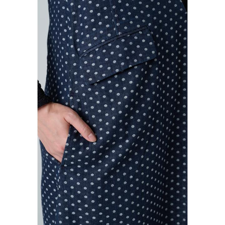 V-NECK DOTS DENIM DRESS