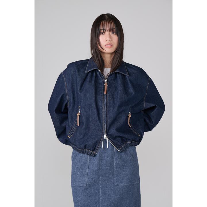 DENIM GATHERD ZIP BLOUSON