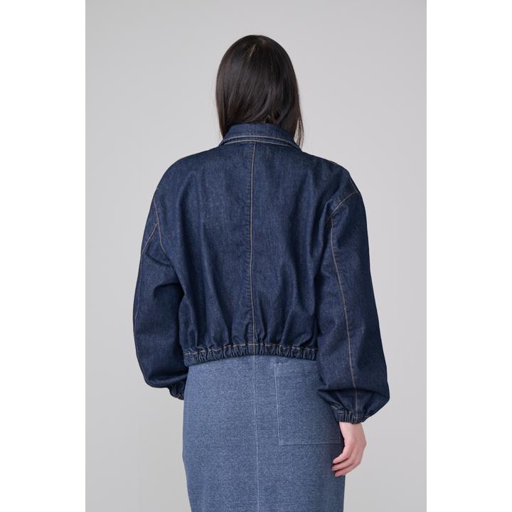 DENIM GATHERD ZIP BLOUSON