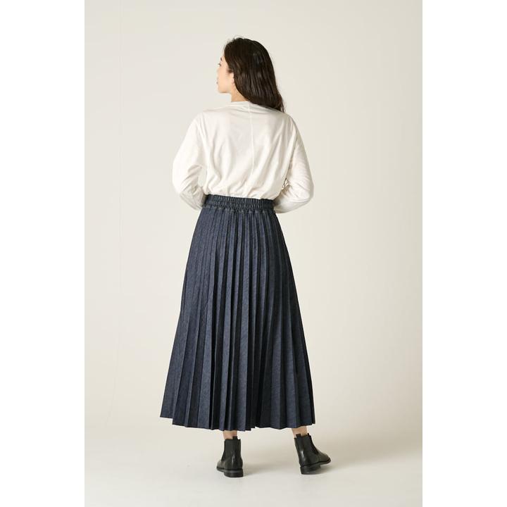 LONG PLEATS DENIM SKIRT