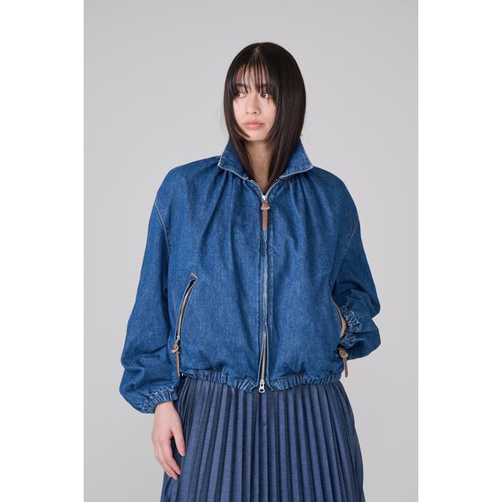 DENIM GATHERD ZIP BLOUSON