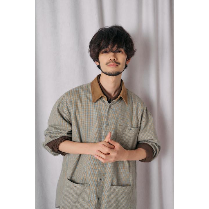 SUEDE COLLAR PLAID SHIRT