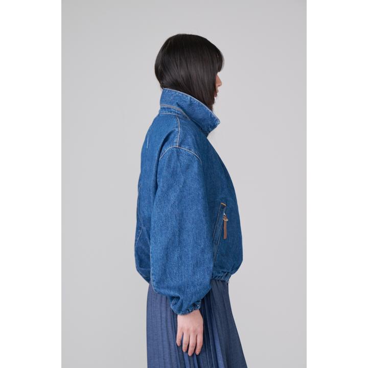 DENIM GATHERD ZIP BLOUSON