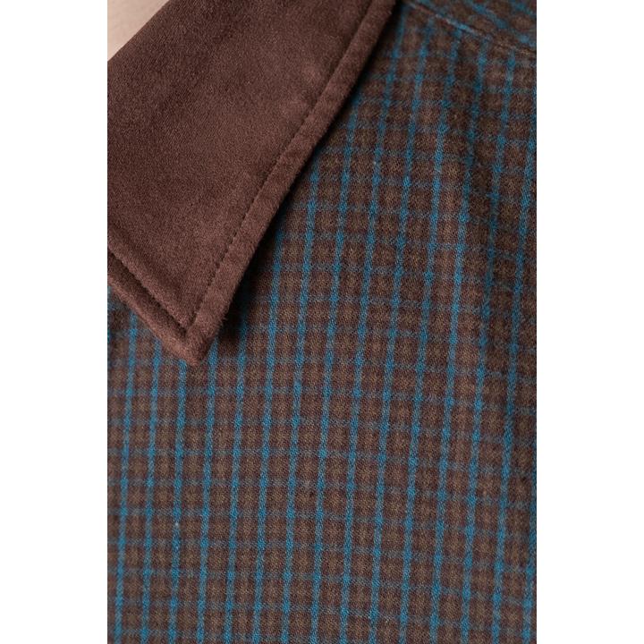 SUEDE COLLAR PLAID SHIRT