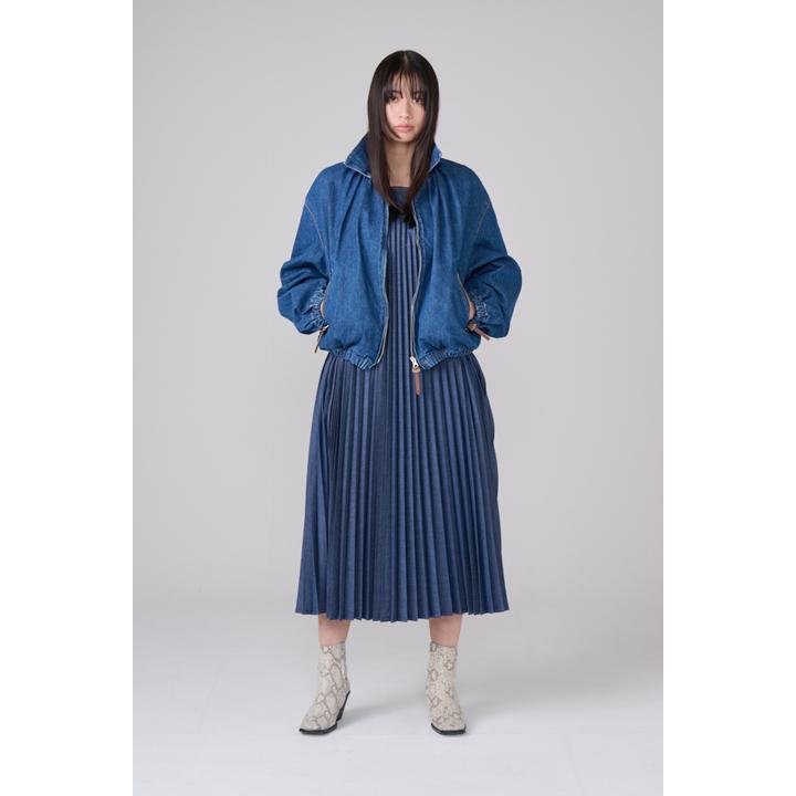 DENIM PANEL PLEATS DRESS