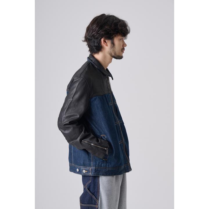 LEATHER DENIM JKT