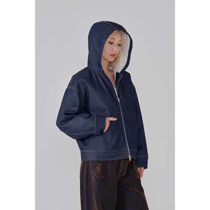 SHERPA-LINED DENIM HOODIE JACKET