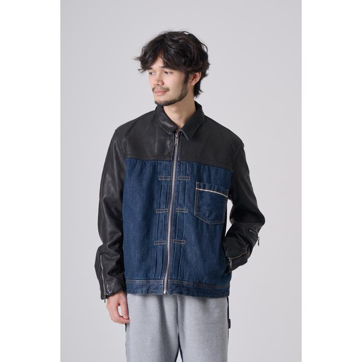 LEATHER DENIM JKT