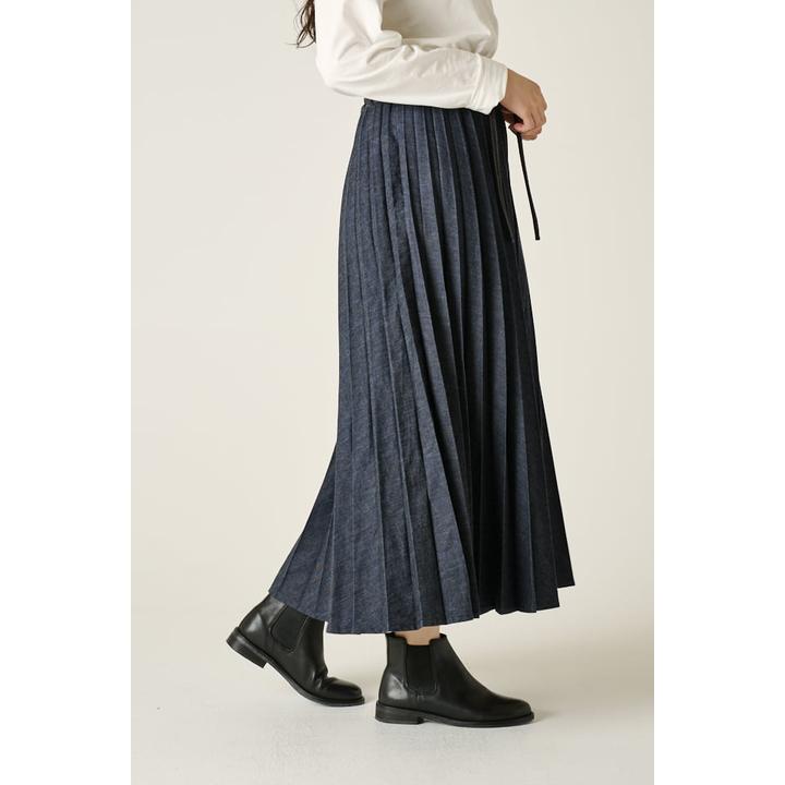 LONG PLEATS DENIM SKIRT