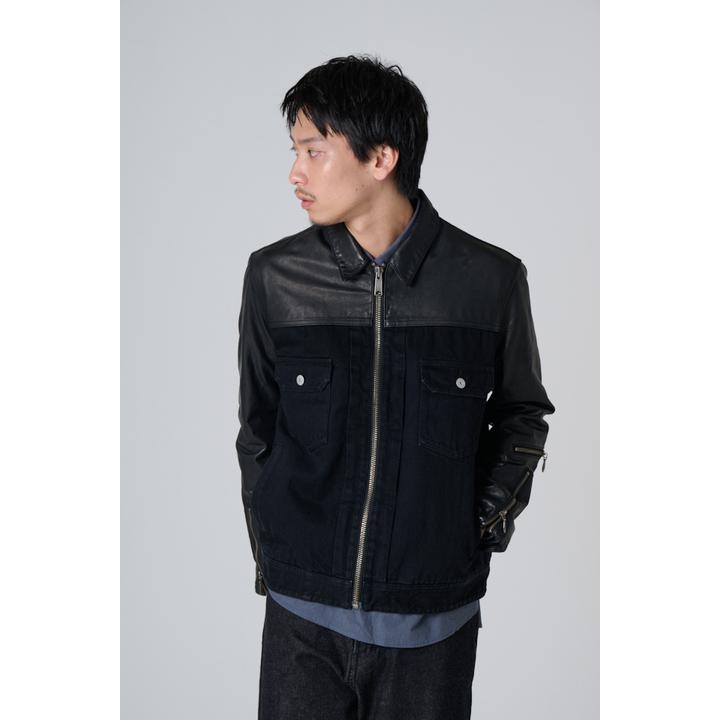 LEATHER EXCHANGE DENIM JACKET