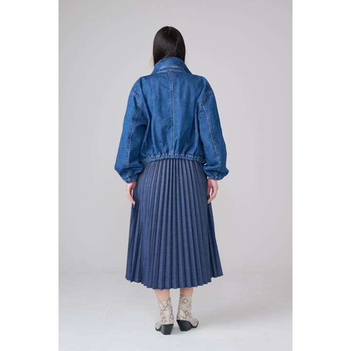 DENIM GATHERD ZIP BLOUSON