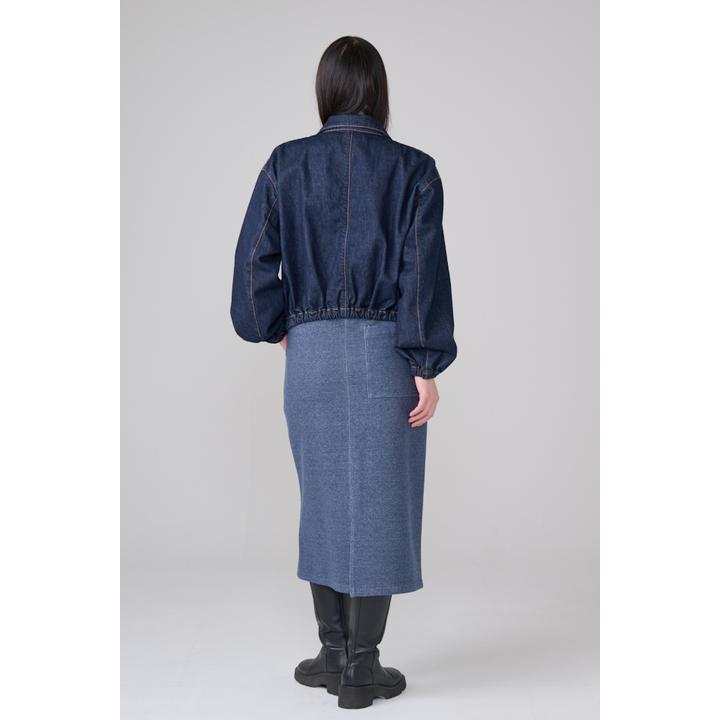 DENIM GATHERD ZIP BLOUSON