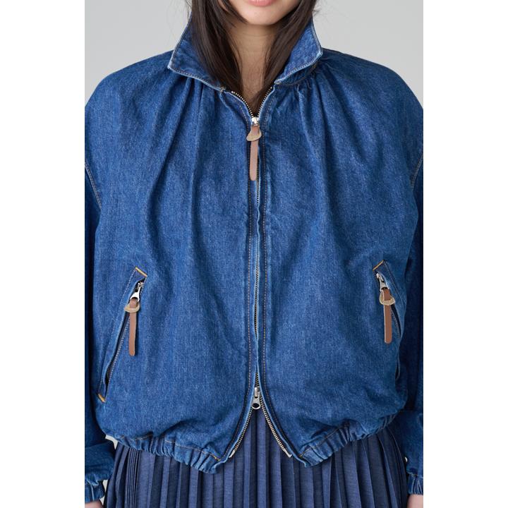 DENIM GATHERD ZIP BLOUSON