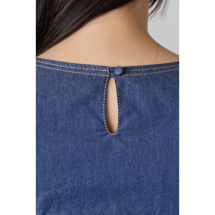 DENIM PANEL PLEATS DRESS
