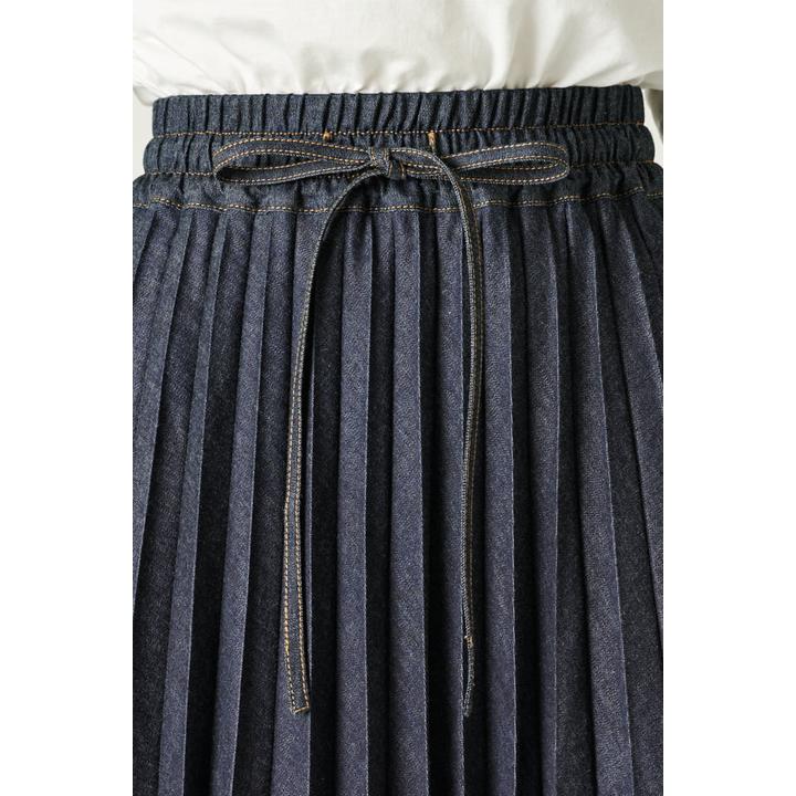LONG PLEATS DENIM SKIRT