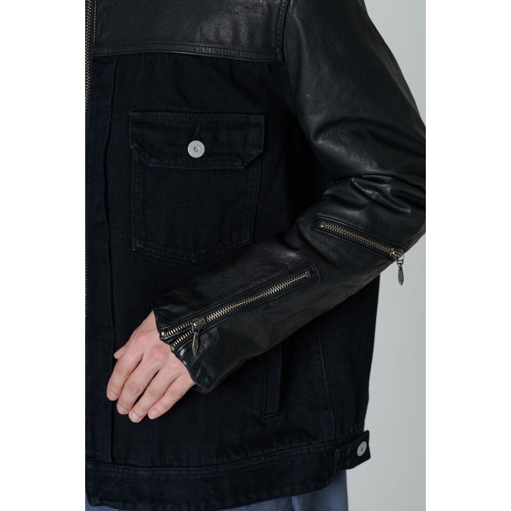 LEATHER EXCHANGE DENIM JACKET