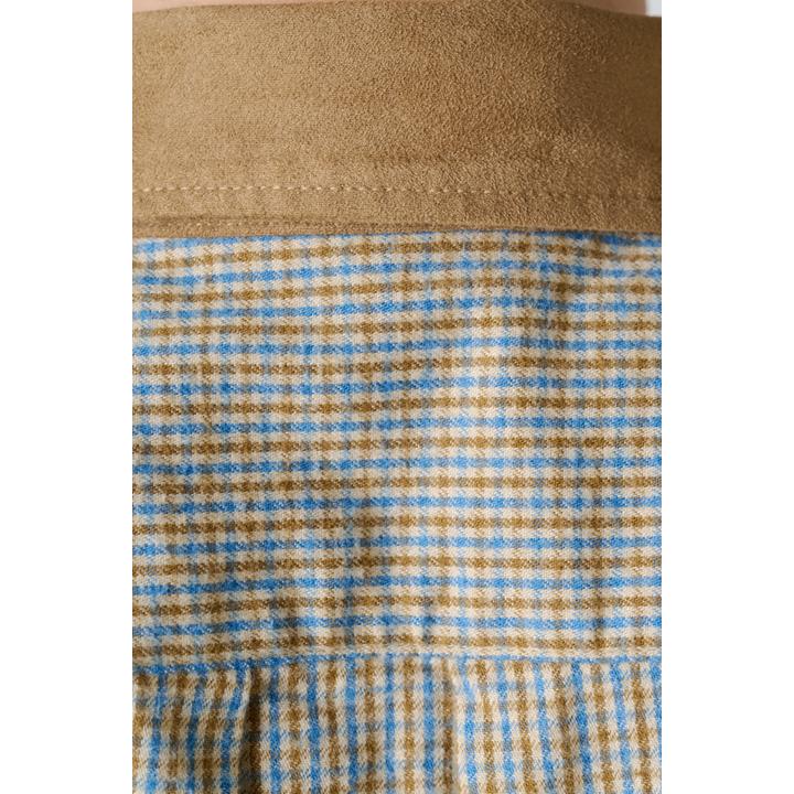 SUEDE COLLAR PLAID SHIRT