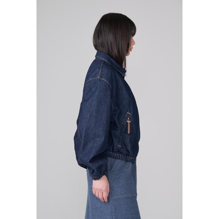 DENIM GATHERD ZIP BLOUSON