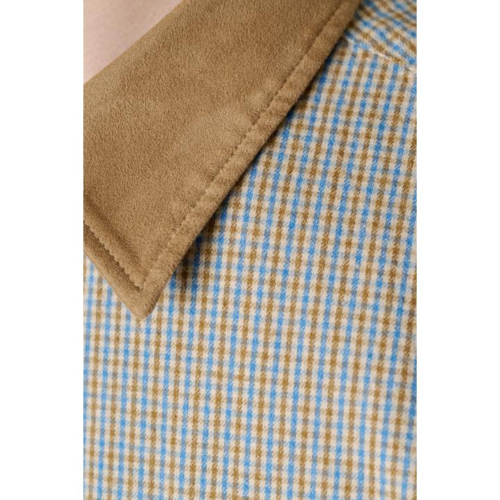 SUEDE COLLAR PLAID SHIRT