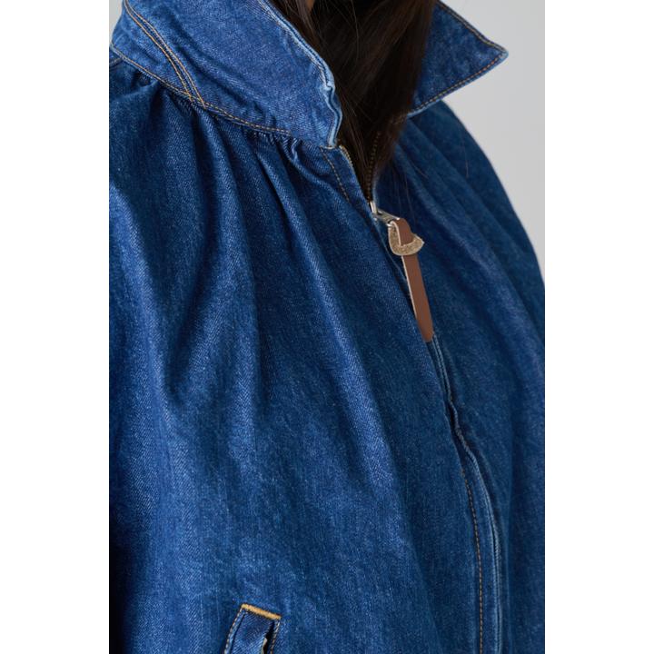 DENIM GATHERD ZIP BLOUSON