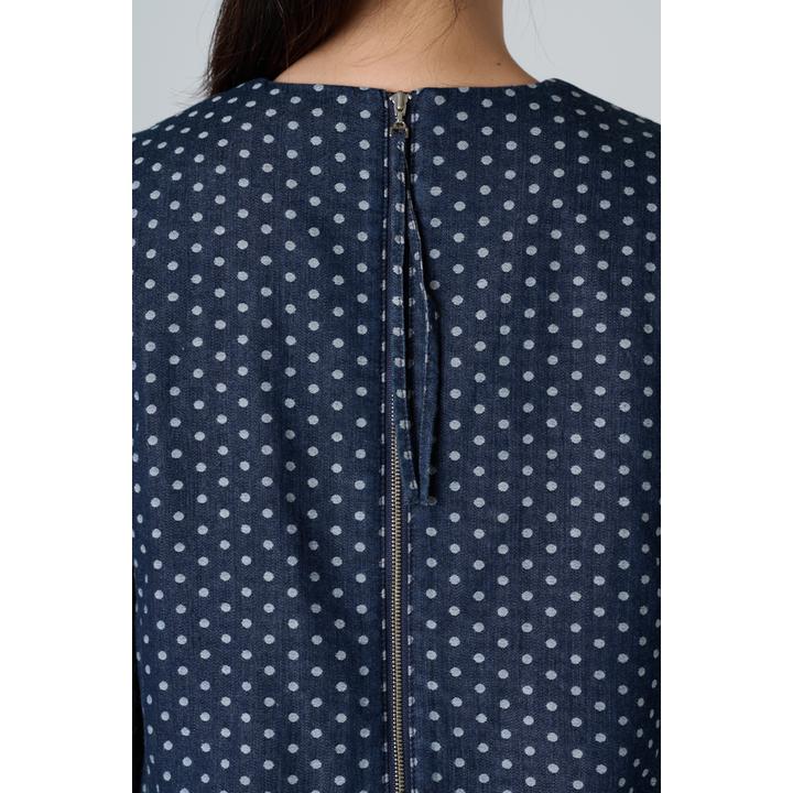 V-NECK DOTS DENIM DRESS